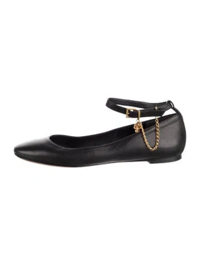 Pre-owned Alexander Mcqueen Skull Leather Ballet Flats In Black