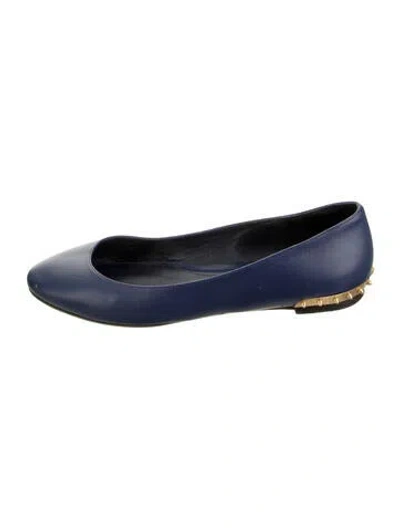 Pre-owned Alexander Mcqueen Skull Leather Ballet Flats In Blue