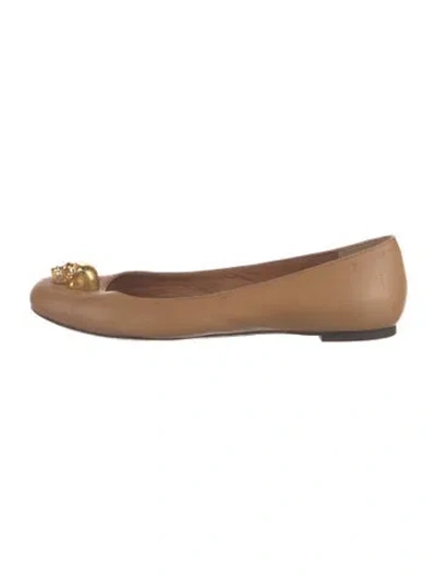 Pre-owned Alexander Mcqueen Skull Leather Ballet Flats In Brown