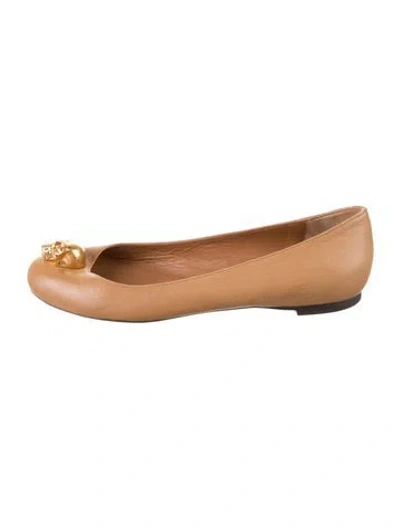 Pre-owned Alexander Mcqueen Skull Leather Ballet Flats In Brown