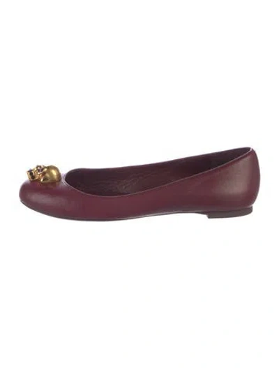 Pre-owned Alexander Mcqueen Skull Leather Ballet Flats In Burgundy