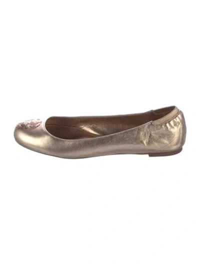 Pre-owned Alexander Mcqueen Skull Leather Ballet Flats In Gold