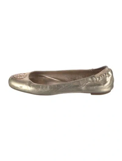Pre-owned Alexander Mcqueen Skull Leather Ballet Flats In Gold