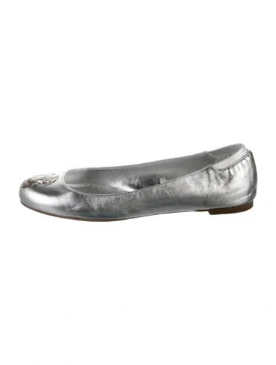Pre-owned Alexander Mcqueen Skull Leather Ballet Flats In Silver