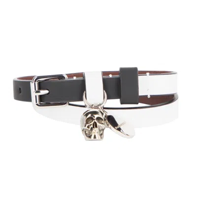 Alexander Mcqueen Skull Leather Bracelet In Black