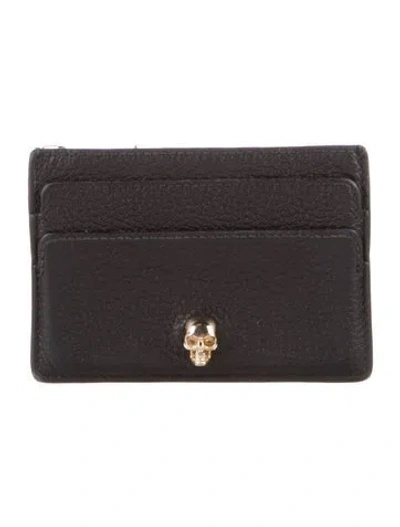 Pre-owned Alexander Mcqueen Skull Leather Card Holder In Black