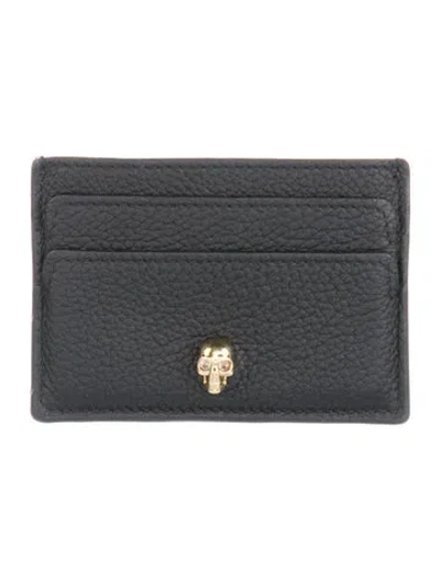 Pre-owned Alexander Mcqueen Skull Leather Card Holder In Black
