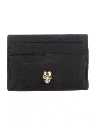 Pre-owned Alexander Mcqueen Skull Leather Card Holder In Black