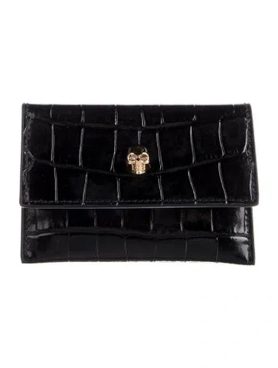 Pre-owned Alexander Mcqueen Skull Leather Card Holder In Black