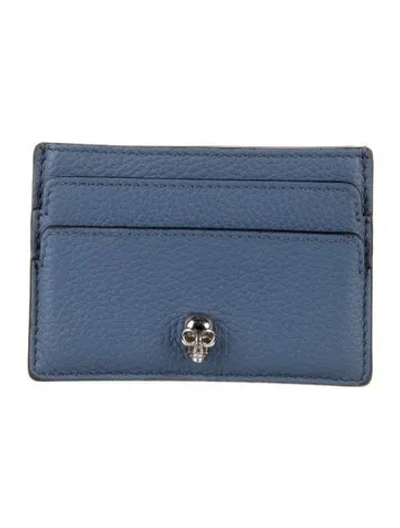 Pre-owned Alexander Mcqueen Skull Leather Card Holder In Blue