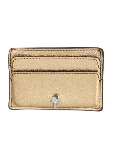 Pre-owned Alexander Mcqueen Skull Leather Card Holder In Gold