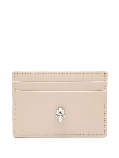 Alexander Mcqueen Skull Leather Card Holder In Neutrals