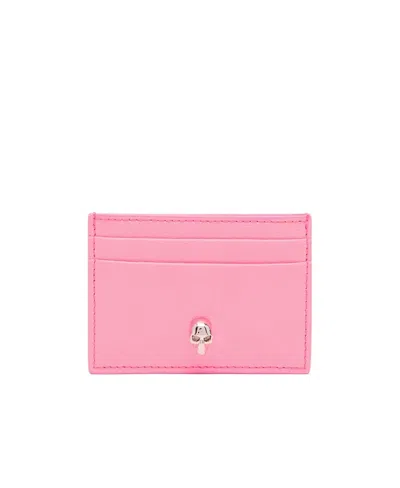 Alexander Mcqueen Skull Leather Card Holder In Pink