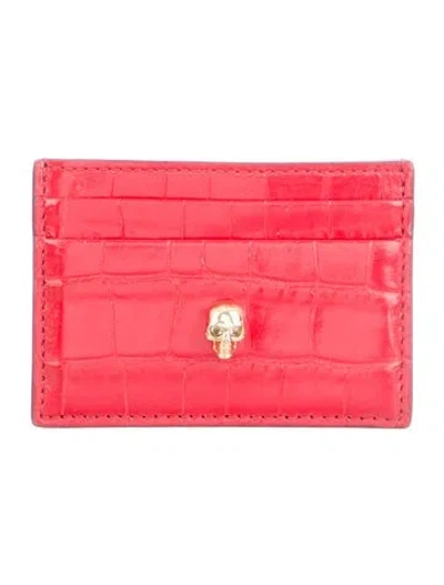 Pre-owned Alexander Mcqueen Skull Leather Card Holder In Red