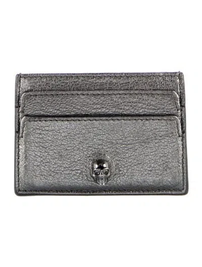 Pre-owned Alexander Mcqueen Skull Leather Card Holder In Silver