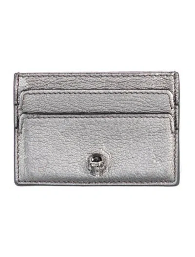 Pre-owned Alexander Mcqueen Skull Leather Card Holder In Silver