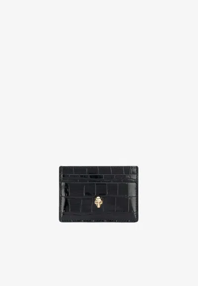 Alexander Mcqueen Skull Leather Cardholder In Black
