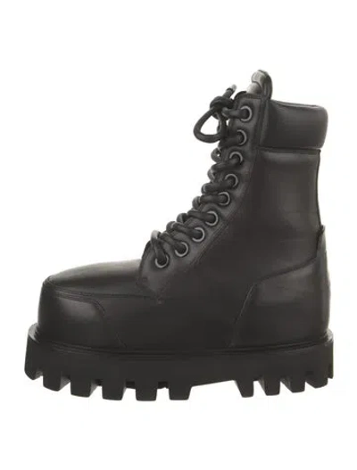 Pre-owned Alexander Mcqueen Skull Leather Combat Boots In Black
