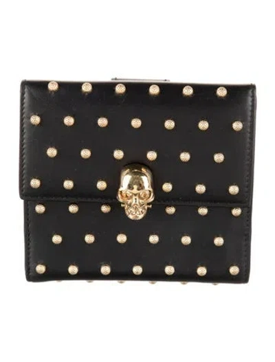 Pre-owned Alexander Mcqueen Skull Leather Compact Wallet In Black