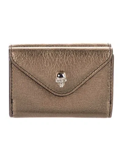 Pre-owned Alexander Mcqueen Skull Leather Compact Wallet In Gold