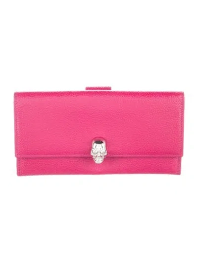 Pre-owned Alexander Mcqueen Skull Leather Continental Wallet In Burgundy