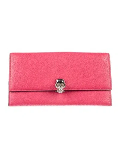 Pre-owned Alexander Mcqueen Skull Leather Continental Wallet In Pink