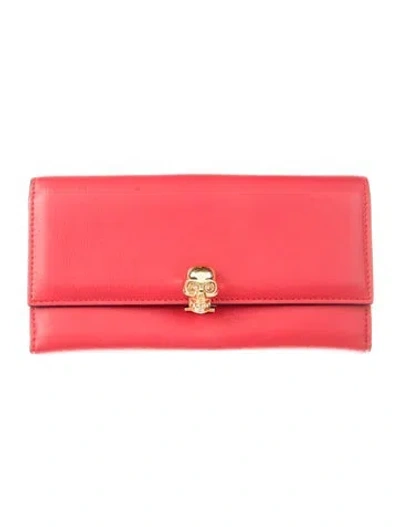 Pre-owned Alexander Mcqueen Skull Leather Continental Wallet In Red