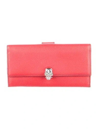 Pre-owned Alexander Mcqueen Skull Leather Continental Wallet In Red