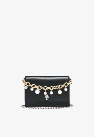 Alexander Mcqueen Skull Leather Crossbody Bag With Charms In Black
