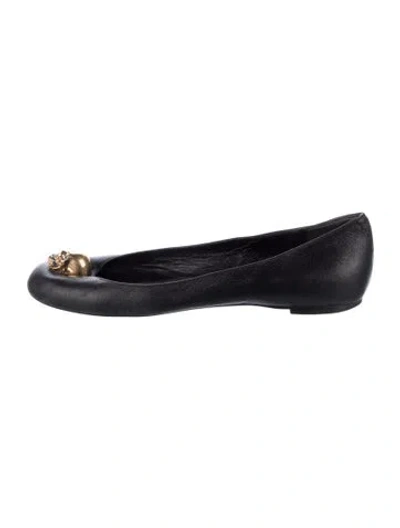 Pre-owned Alexander Mcqueen Skull Leather Flats In Black