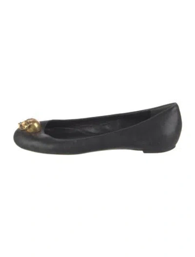 Pre-owned Alexander Mcqueen Skull Leather Flats In Black