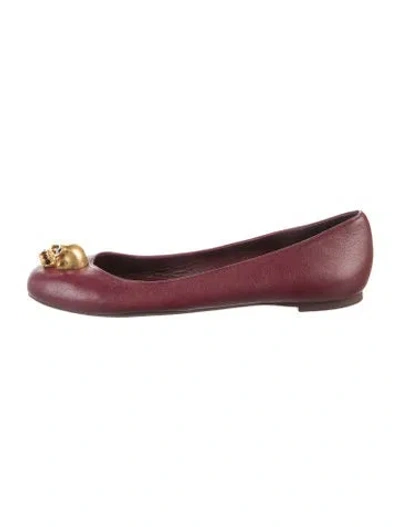 Pre-owned Alexander Mcqueen Skull Leather Flats In Burgundy