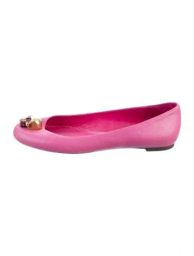 Pre-owned Alexander Mcqueen Skull Leather Flats In Pink