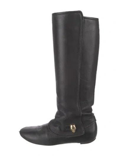 Pre-owned Alexander Mcqueen Skull Leather Riding Boots In Black