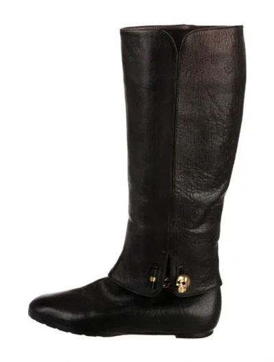 Pre-owned Alexander Mcqueen Skull Leather Riding Boots In Black