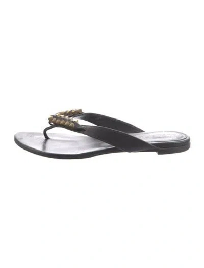 Pre-owned Alexander Mcqueen Skull Leather Slides In Black