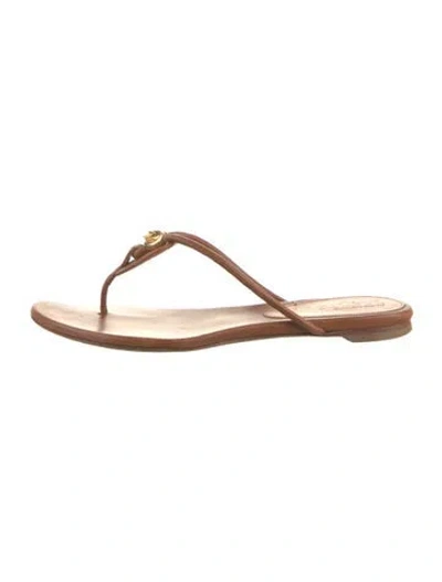 Pre-owned Alexander Mcqueen Skull Leather Slides In Brown