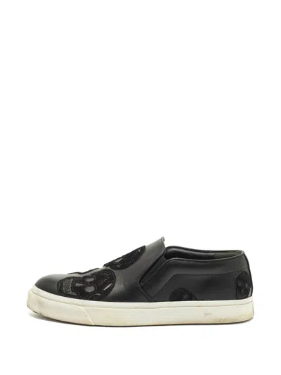 Pre-owned Alexander Mcqueen Skull Leather Slip-on Sneakers In Black