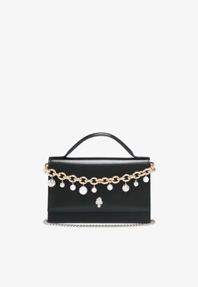Alexander Mcqueen Skull Leather Top Handle Bag With Charms In Black