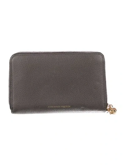Pre-owned Alexander Mcqueen Skull Leather Wallet In Gray