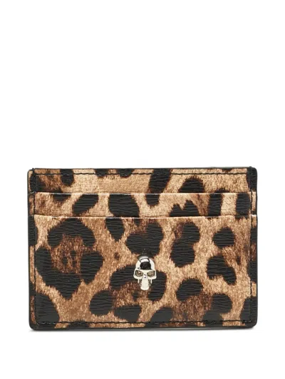 Pre-owned Alexander Mcqueen Skull Leopard-print Card Holder In Neutral