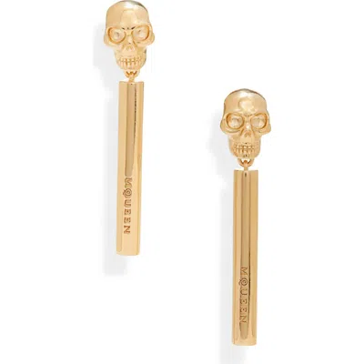 Alexander Mcqueen Skull Liner Drop Earrings In Shiny Gold