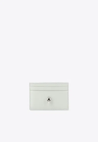 Alexander Mcqueen Skull Logo Leather Cardholder In Gray