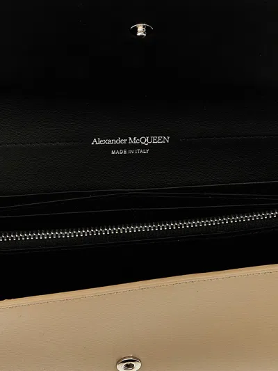 Alexander Mcqueen Skull-logo Leather Crossbody Wallet In Beige