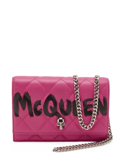 Pre-owned Alexander Mcqueen Skull Logo Quilted Clutch Bag In Pink