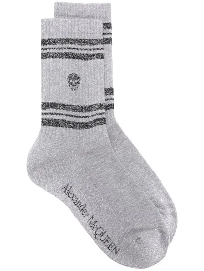 Alexander Mcqueen Skull Logo Socks In Gray