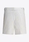 Alexander Mcqueen Skull Logo Striped Shorts In White