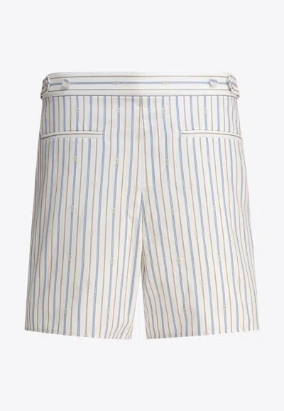 Alexander Mcqueen Skull Logo Striped Shorts In White