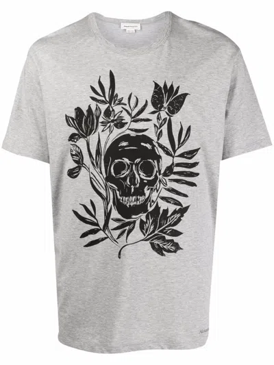 Alexander Mcqueen Skull Logo T-shirt In Gray