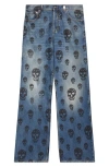 Alexander Mcqueen Jeans Mit Totenkopf-print In Blue Washed-black